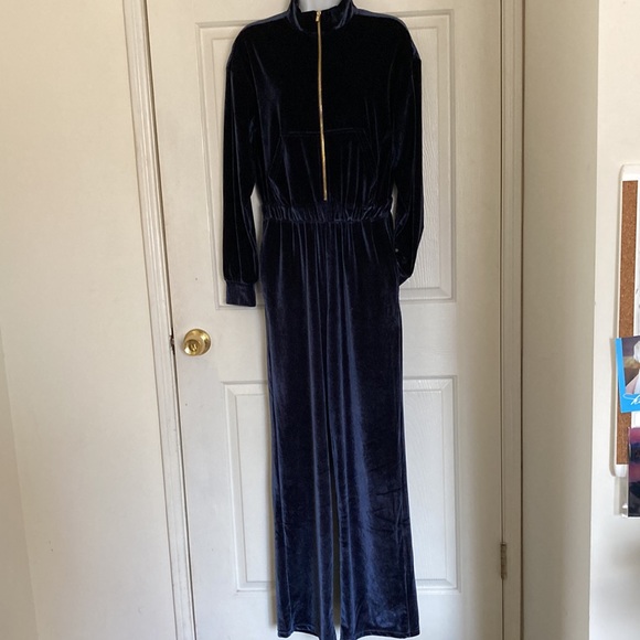 Fabletics Velour Zip-up Wide Leg Onesie Jumpsuit Blue Medium - Picture 14 of 16
